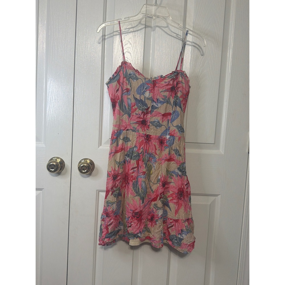 &merci Floral Smocked Back Mini Dress Pink Blue Tan Size M